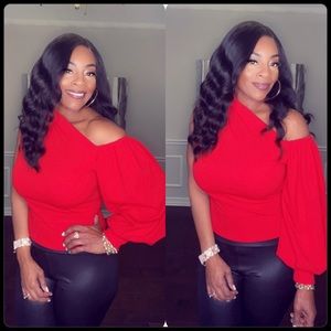 Red off the shoulder long sleeve top